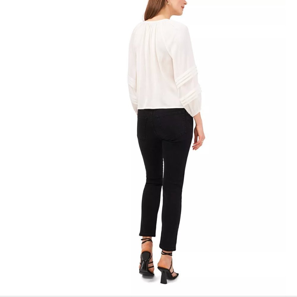 Women's S 1.State Button Front Blouse Pin Tuck Sleeves Long Sleeve V neck - Picture 3 of 10